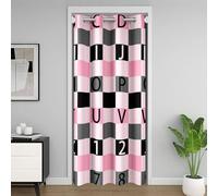 richhome ABC Number Door Curtain for Doorway Window 106x203cm Checkered Alphabet Thermal Insulated Temporary Room Dividers Pink Grey Black Plaid 26 English Letters Bedroom Living Room Microfiber