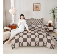 richhome ABC Number Kids Comforter Set Single Size Checkered Alphabet Bedding Set Brown Grey Black Plaid Duvet Quilt for Kids Boys Girls Bedroom 26 English Letters Decor