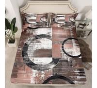 richhome Abstract Bed Sheets Sets Double Size Kids Boys Girls Modern Abstract Art Bedding Set Geometric Bed Sheet Set with 16-Inch Deep Pockets Luxury 4Pcs with 2 Pillow Cases Brown