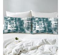 richhome Abstract Bed Sheets Sets Double Size Kids Boys Girls Modern Abstract Art Bedding Set Teal White Bed Sheet Set with 16-Inch Deep Pockets Luxury 4Pcs with 2 Pillow Cases Geometric