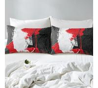 richhome Adults Abstract Bed Sheets Sets Single Size Kids Boys Girls Simple Modern Geometric Art Bedding Set Grey White Black Red Bed Sheet Set with 16-Inch Deep Pockets 3Pcs with 1 Pillow Cases