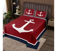 richhome Anchor Bedspread Ocean Adventure Themed Bedspread for Kids Boys Girls Modern Abstract Coverlet Set Red Blue Quilted Bedroom Collection 2Pcs Single Size