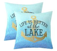 richhome Anchor Decor Throw Pillow Covers Set of 1 55x55cm Kids Golden Blue Theme Reversible Cushion Case Boys Girls Ocean Pillowcases for Sofa Couch Bed Coastal Decor for Indoor Outdoor
