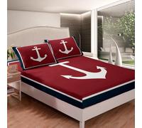 richhome Anchor Fitted Sheet Ocean Adventure Themed Bed Sheets for Kids Boys Girls Modern Abstract Bedding Set Red Blue Sheets Set Bedroom Collection 2Pcs Single Size,No Flat Sheet