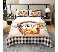 richhome Autumn Theme 100% Cotton Duvet Cover,Fallen Leaves Harvest Pumpkin Breathable Comforter Cover for Kids Aults,Thanksgiving Festival Decor Comforter Cover 3 Pcs with 2 Pillowcases King Size