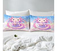richhome Axolotl Fitted Sheet with 1 Pillowcase Single Kawaii Axolotl Bed Sheets Set 16" Deep Pocket Boys Girls Gift for Girls Women Bedding Cartoon Salamander Room Decor Kawaii Ocean Sealife Soft