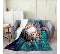 richhome Baseball Flannel Blanket Plush Fuzzy Hippie Graffiti Style Fleece Throw Blanket for Boys Girls Baseball Lover Gift Plush Sofa Throw Graffiti Baby 30x40Inch for Bed Couch Chair Living Room