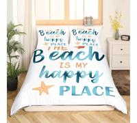 richhome Beach Life Double Duvet Cover,Cartoon Starfish Shell Bedding Set 3pcs for Kids Teens,Coastal Blue White Comforter Cover Soft Quilt Cover Bedroom Bedspread