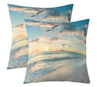 richhome Beach Theme Throw Pillow Covers 60x60cm 1Pcs Kids Summer Ocean Wave Cushion Case for Boys Girls Sea Marine Seagull Natural Scenery Decor Pillowcase Home Decor
