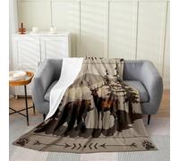 richhome Bear Deer Fleece Throw Blanket Rustic Cabin Country Flannel Blanket Plush Fuzzy Farmhouse Woodland Animal for Bed Couch Chair Living Room Wildlife Elk Double 60x79Inch Lodge Pine Tree