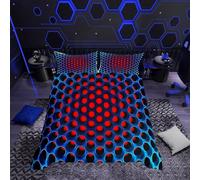 richhome Beehive Geometric Duvet Cover Set Stereoscopic Hole Dense Bedding Set Single Size Blue Circle Red Comforter Cover Set Three-Dimensional Beehive with Sense of 3D Printing
