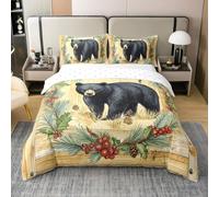 richhome Black Bear Duvet Cover 100% Cotton Single Size Boys Girls Rustic Cabin Country Bedding Set Breathable Soft Rustic Wooden Plank Comforter Cover 2Pcs Wild Animal Bedroom Decor Zipper Closure
