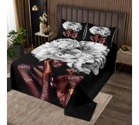 richhome Black Girl Bedspread Double Size Kids African Woman Themed Coverlet Set for Boys Girls Women Black and White Floral Quilted Coverlet Breathable Fashion Bedroom Decor