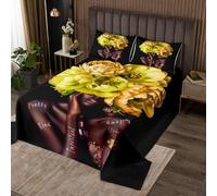 richhome Black Girl Bedspread Double Size Kids African Woman Themed Coverlet Set for Boys Girls Women Yellow Floral Quilted Coverlet Breathable Fashion Bedroom Decor