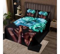richhome Black Girl Bedspread Single Size Kids African Woman Themed Coverlet Set for Boys Girls Women Blue Floral Quilted Coverlet Breathable Fashion Bedroom Decor