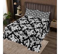 richhome Black White Damask Bedspread Single Size Kids Antique Victorian Baroque Coverlet Set for Boys Girls Teens Gothic Vintage Floral Quilted Coverlet Breathable Exotic Bedroom Decor