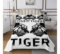richhome Black White Tiger Bedspread Single Size Kids Wild Animal Coverlet Set for Boys Girls Teens Wildlife Quilted Coverlet Breathable Safari Cat Print Bedroom Decor