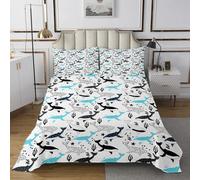 richhome Black White Whale Bedspread Double Size Kids Ocean Sea Animals Coverlet Set for Boys Girls Teens Sea Underwater World Quilted Coverlet Aquatic Animal Bedroom Decor