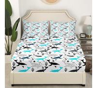 richhome Black White Whale Fitted Sheet Single Size Kids Ocean Sea Animals Bed Sheets Set for Boys Girls Teens Sea Underwater World Bedding Set Breathable Aquatic Animal Bedroom Decor