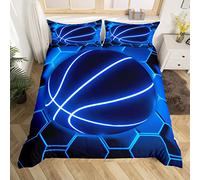 richhome Blue Basketball Duvet Cover Double Size 3 Pcs Abstract Neon Light Honeycomb Grid Bedding Set for Kids Boys Teens Geometric Plaid Extreme Sports Style Comforter Cover with 2 Pillowcases