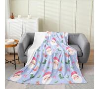 richhome Blue Bow Santa Claus Fleece Throw Blanket Girls Cute Christmas Flannel Blanket Plush Fuzzy Kawaii Bowknot Christmas Stocking for Bed Couch Chair Polka Dots Queen 90x90Inch Bedroom Decor