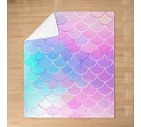 richhome Blue Mermaid Fleece Throw Blanket Baby 30x40Inch Ocean Marine Theme Flannel Blanket Plush Fuzzy for Kids Boys Girls Decor Fish Scales Sea Princess Girly Rainbow for Bed Couch Living Room