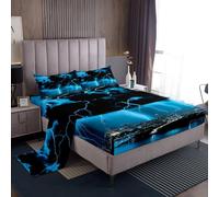richhome Blue Thunder Lightning Bed Sheets Set Single Size Kids Cool Flashing Lightning Bedding Set for Boys Girls Natural Weather Sky Cloud Storm Abstract Fitted Sheet Breathable Soft Room Decor 3Pcs