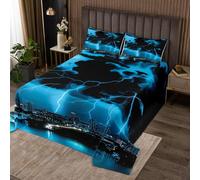richhome Blue Thunder Lightning Coverlet Set Single Size Kids Cool Flashing Lightning Quilted Coverlet for Boys Girls Teens Natural Weather Sky Cloud Storm Abstract Bedspread Room Decor