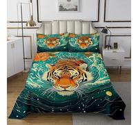 richhome Bohemian Tiger Bedspread Single Size Kids Boho Wildlife Coverlet Set for Boys Girls Teens Wild Animal Green Quilted Coverlet Breathable Safari Cat River Bedroom Decor