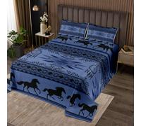 richhome Boho Bedspread Double Size Kids Southwestern Native Aztec Quilted Coverlet for Boys Girls Teens Southwest Native American Design Coverlet Set Navy Blue