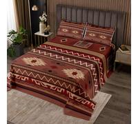 richhome Boho Bedspread Double Size Kids Southwestern Native Aztec Quilted Coverlet for Boys Girls Teens Southwest Native American Design Coverlet Set Red Brown