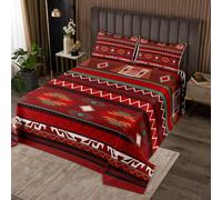 richhome Boho Bedspread Double Size Kids Southwestern Native Aztec Quilted Coverlet for Boys Girls Teens Southwest Native American Design Coverlet Set Dark Red