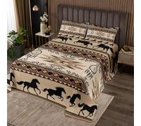 richhome Boho Bedspread Double Size Kids Southwestern Native Aztec Quilted Coverlet for Boys Girls Teens Southwest Native American Design Coverlet Set Khaki Brown