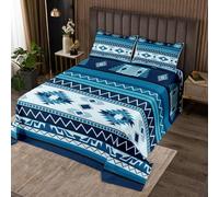 richhome Boho Bedspread King Size Kids Southwestern Native Aztec Quilted Coverlet for Boys Girls Teens Southwest Native American Design Coverlet Set Blue