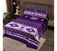 richhome Boho Bedspread King Size Kids Southwestern Native Aztec Quilted Coverlet for Boys Girls Teens Southwest Native American Design Coverlet Set Bright Purple