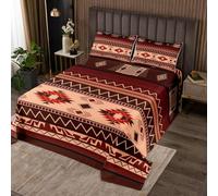 richhome Boho Bedspread King Size Kids Southwestern Native Aztec Quilted Coverlet for Boys Girls Teens Southwest Native American Design Coverlet Set Brown Red