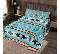richhome Boho Bedspread King Size Kids Southwestern Native Aztec Quilted Coverlet for Boys Girls Teens Southwest Native American Design Coverlet Set Lake Blue