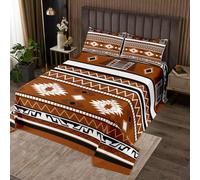 richhome Boho Bedspread King Size Kids Southwestern Native Aztec Quilted Coverlet for Boys Girls Teens Southwest Native American Design Coverlet Set Orange Brown