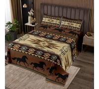 richhome Boho Bedspread King Size Kids Southwestern Native Aztec Quilted Coverlet for Boys Girls Teens Southwest Native American Design Coverlet Set Brown