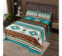 richhome Boho Bedspread Single Size Kids Southwestern Native Aztec Quilted Coverlet for Boys Girls Teens Southwest Native American Design Coverlet Set Tealish