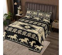 richhome Boho Bedspread Single Size Kids Southwestern Native Aztec Quilted Coverlet for Boys Girls Teens Southwest Native American Design Coverlet Set Beige Black
