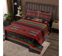 richhome Boho Bedspread Single Size Kids Southwestern Native Aztec Quilted Coverlet for Boys Girls Teens Southwest Native American Design Coverlet Set Dark Wine Red