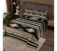 richhome Boho Bedspread Single Size Kids Southwestern Native Aztec Quilted Coverlet for Boys Girls Teens Southwest Native American Design Coverlet Set Balck Brown