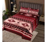 richhome Boho Bedspread Single Size Kids Southwestern Native Aztec Quilted Coverlet for Boys Girls Teens Southwest Native American Design Coverlet Set Wine Red