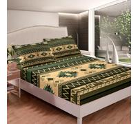 richhome Boho Fitted Sheet Single Size Kids Southwestern Native Aztec Bedding Set for Boys Girls Teens Southwest Native American Design Bed Sheet Set Army Green