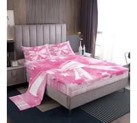 richhome Bowknot Bed Sheets Set Single Size Kids Cute Pink Bow Bedding Set for Boys Girls Teens Kawaii Dreamy Princess Plaid Tie-dye Outer Space Galaxy Fitted Sheet Room Decor