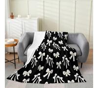 richhome Bows Fleece Throw Blanket Coquette Bows Flannel Blanket Plush Fuzzy Cute Bowknot for Bed Couch Chair Living Room Princess Style Queen 90x90Inch Black White Bedroom Decor