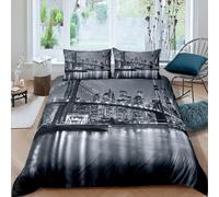 richhome Brooklyn Bridge Duvet Cover Set Kids New York City black and white Bedding Set Single Size famous city image Comforter Cover Set