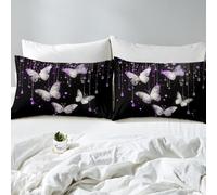 richhome Butterfly Bed Sheets Sets Double Size Kids Boys Girls Glitter Diamonds Print Bedding Set Luxury Elegant Purple Bed Sheet Set with 16-Inch Deep Pockets 4Pcs with 2 Pillow Cases