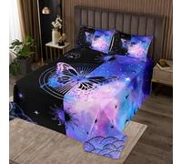richhome Butterfly Bedspread for Kids Boys Girls Butterflies Print Coverlet Galaxy Animal Coverlet Set King Size Bedroom Decor Outer Space Purple Quilted